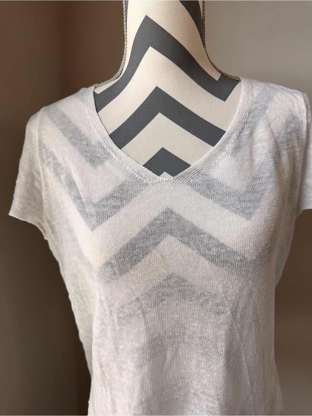 Eileen Fisher 100% Organic Linen Knit Short Sleeve Top White XS Oversized Sheer - Picture 3 of 7